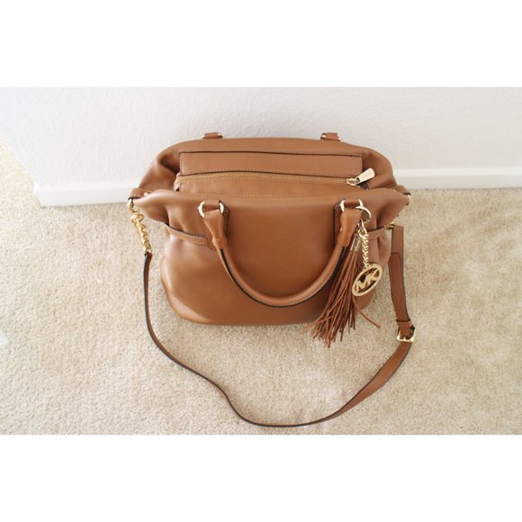 Michael Kors Megan Congac Brown Leather Satchel - Picture 2 of 9